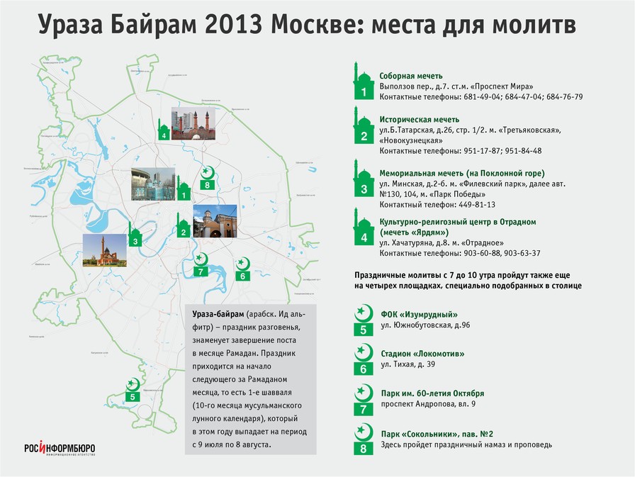 Ураза Байрам 2013 в Москве: места для молитв